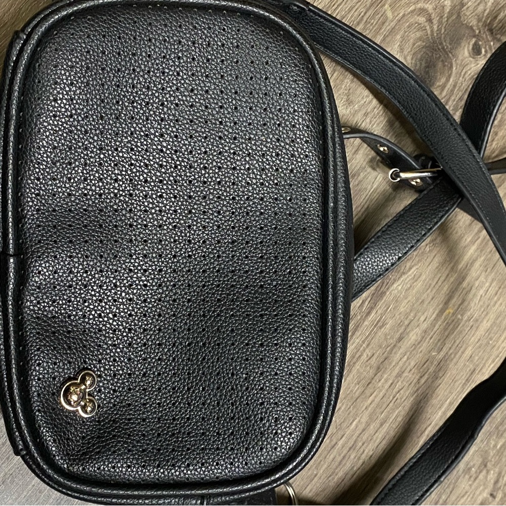 Black Leather Crossbody belt  Bag with Mickey Charm
